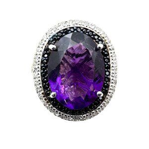 Chuck Clemency Amethyst Diamond Sterling Silver Ring Size 7